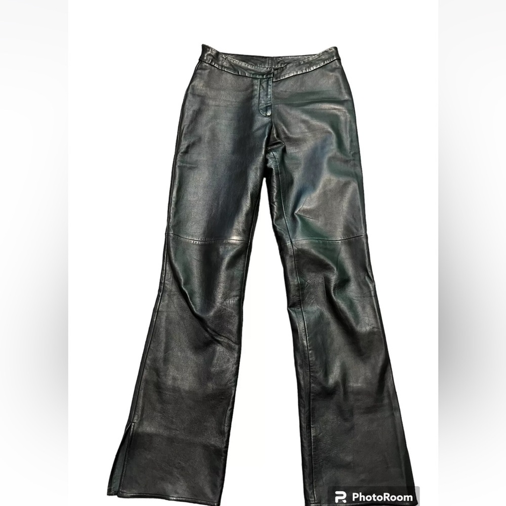 Elements By Vakko Leather Bootcut Black High Waist Pants Size 10